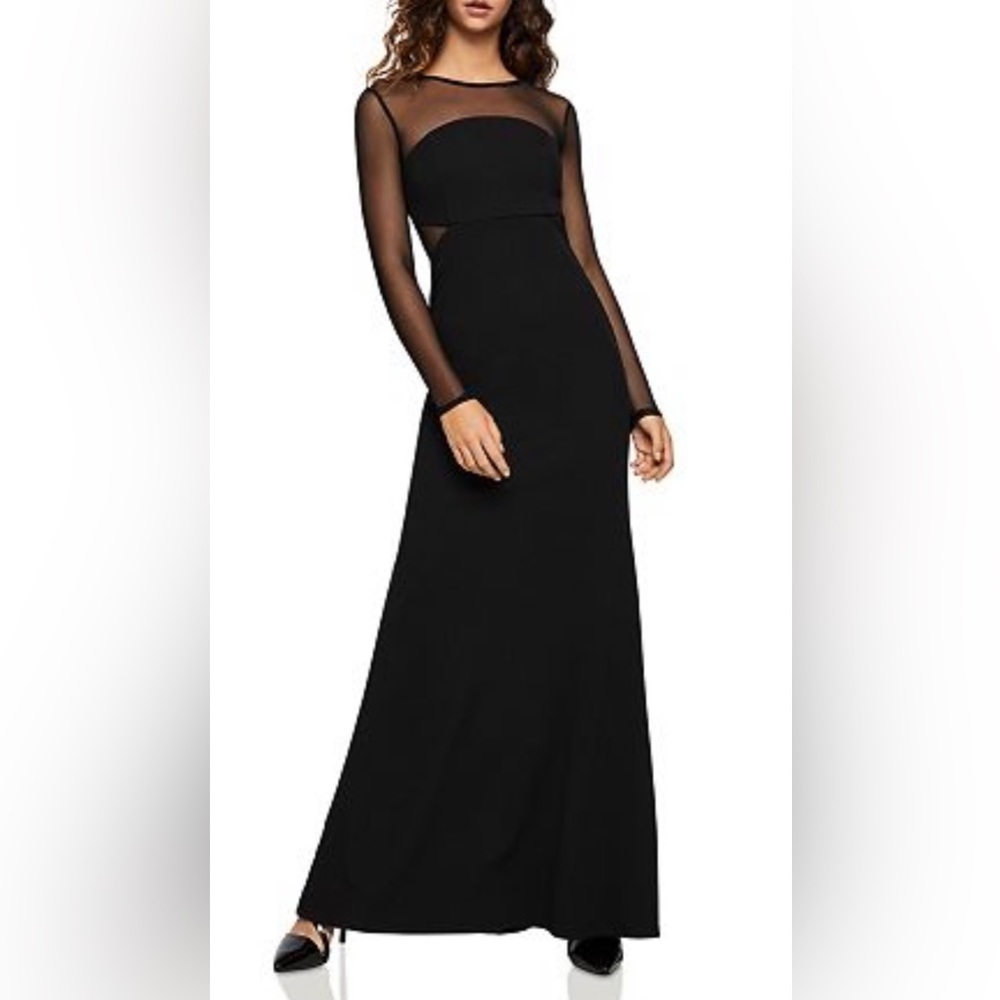 BCBGeneration Illusion Cut Out Long Sleeve Black Maxi Dress, size M, NWT